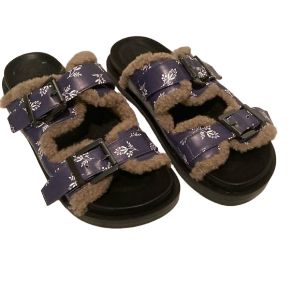 NWOT Aerosoles Aware Olivia Laura Ashley Fur Lined Slides Size 7